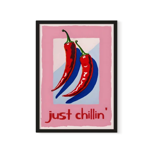 תמונת פוסטר עם מסגרת לבחירה וינטג׳ דגם just chillin'