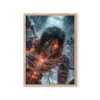 תמונת פוסטר של דמות אנימה גברית, ארן מיגר מ-Attack On Titan, בתוך מערבולת אנרגיה ניאונית כחולה ואדומה בוהקת, על רקע תעשייתי כהה.