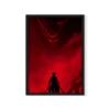 תמונת פוסטר של דמות האנימה ארן מהסדרה Attack On Titans, מופיע בצללית עוצמתית על רקע דרמטי של אדום ושחור עם קונטרסט בולט.