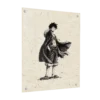 תמונת זכוכית לאורך של דמות האנימה לופי (Monkey D Luffy) מואן פיס, באיור קווי שחור-לבן מינימליסטי.