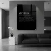 תמונת זכוכית מלבנית מודרנית עם הכיתוב 'הגדרת הצלחה' באותיות שחורות על רקע לבן.