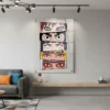 תמונת זכוכית המציגה מקרוב איורים צבעוניים של עיני דמויות אנימה שונות, בסגנון אמנותי דיגיטלי.