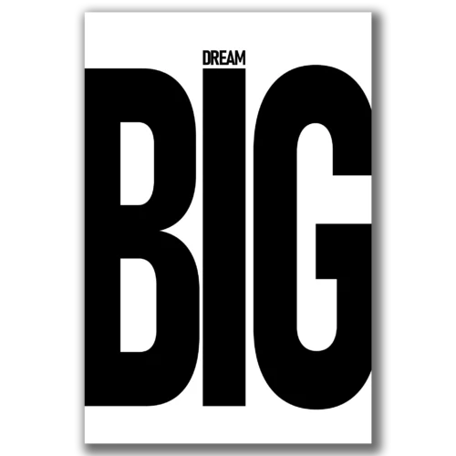 תמונת קנבס שחור לבן עם הכיתוב 'Dream Big'.