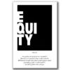 תמונת קנבס שחור לבן המציגה את המילה 'EQUITY' וכיתובי הגדרה קצרים סביבה.